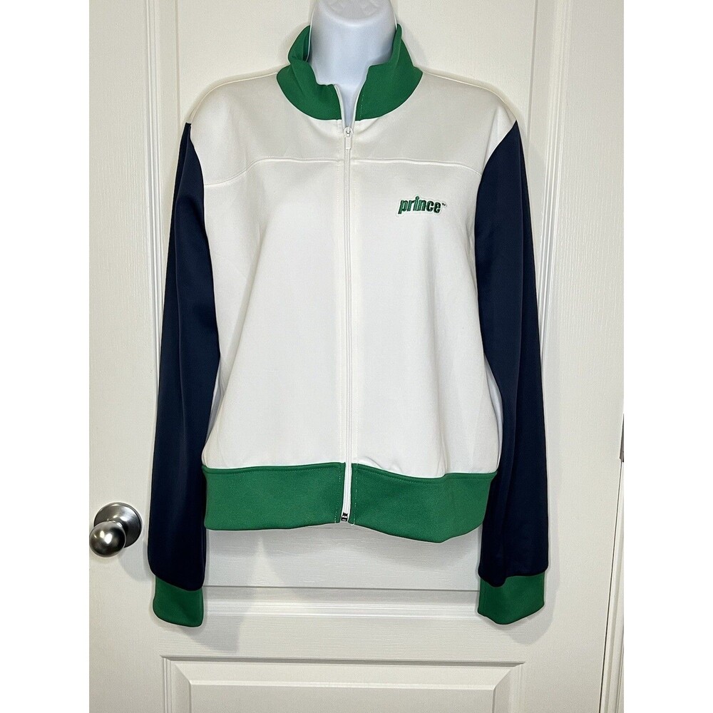 Prince vs Zara Tennis Crop Jacket White/Green/Navy Women's Full Zip Large